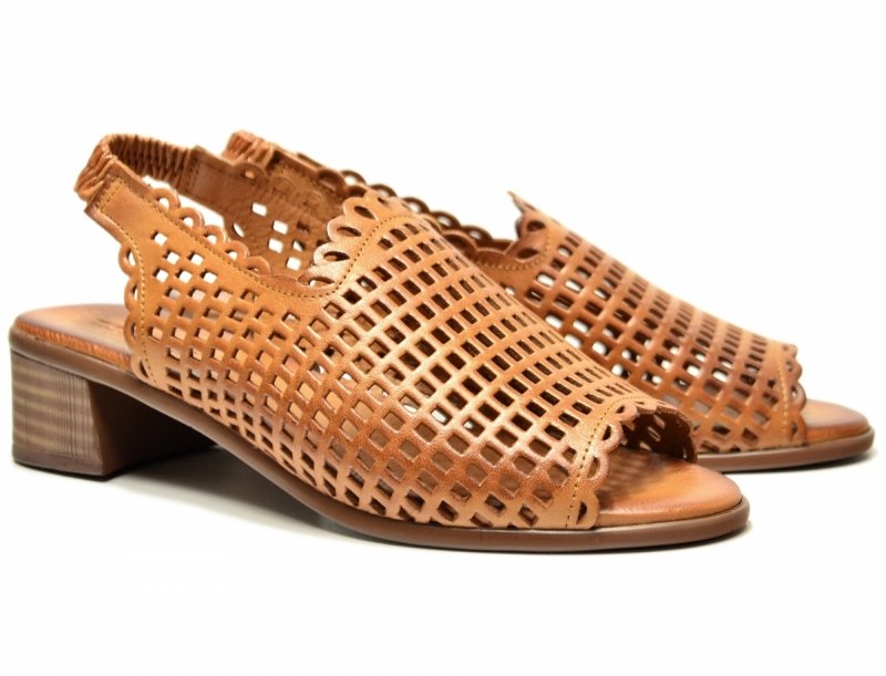 Sandałki 40 Sokolski skóra 707 camel skórzane na obcasie