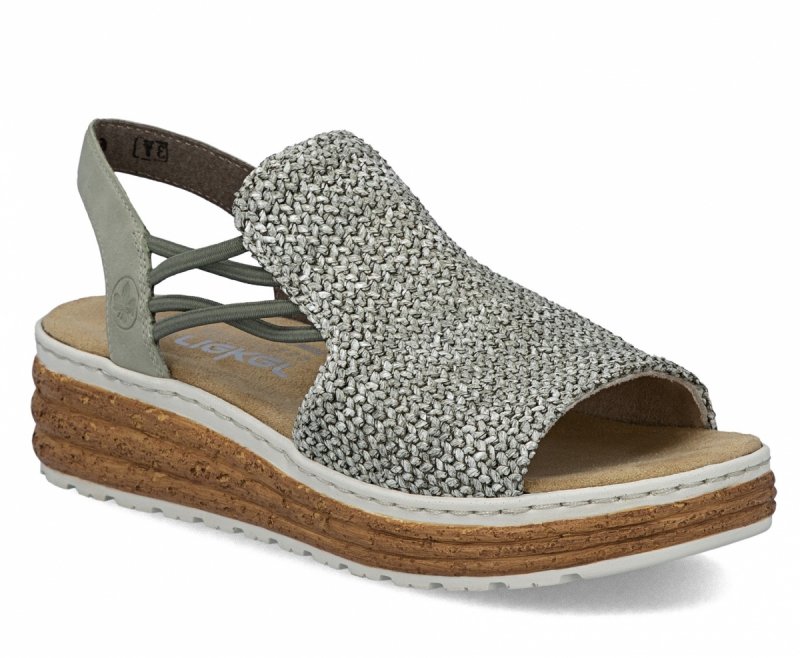 Sandałki damskie 39 RIEKER 62741 zielone na koturnie platformie