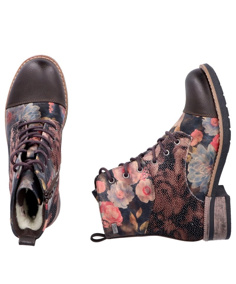 BOTKI 36 RIEKER 94611 damskie brązowe płaskie kolorowe TEX ocieplane