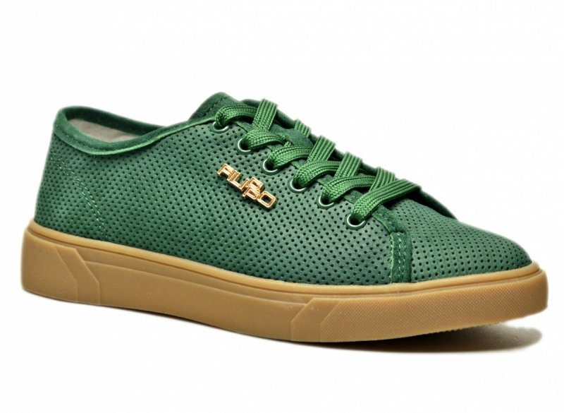 Półbuty sneakersy zielone 36 skóra FILIPPO 7666 skórzane zamsz ażurowane