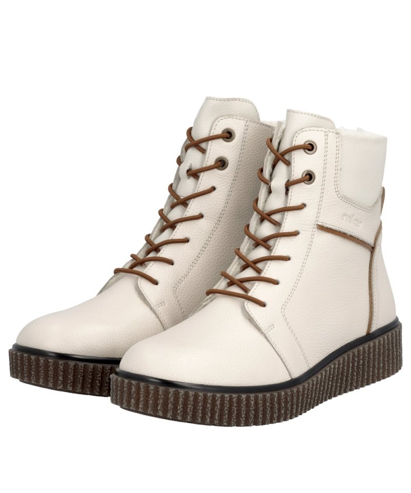 BOTKI 41 RIEKER 4303 damskie białe skóra płaskie ocieplane