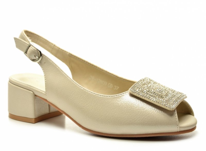 Sandałki damskie złote 37 na obcasie POTOCKI 12809 wizytowe czółenka