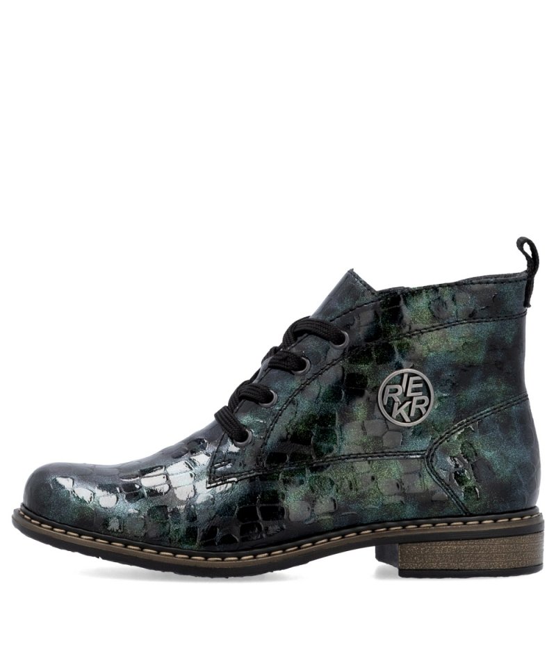 BOTKI 37 RIEKER 71205 damskie zielone płaskie ocieplane