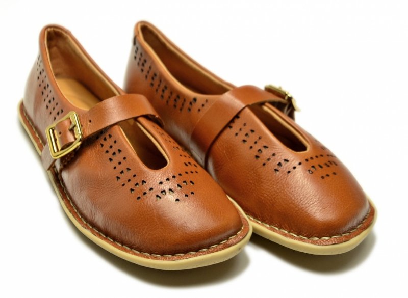 Półbuty damskie camel 40 skóra ANDACCO 6264 skórzane na pasek