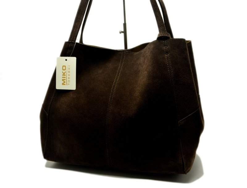 TOREBKA skórzana Miko brązowa skóra brąz zamsz shopperka