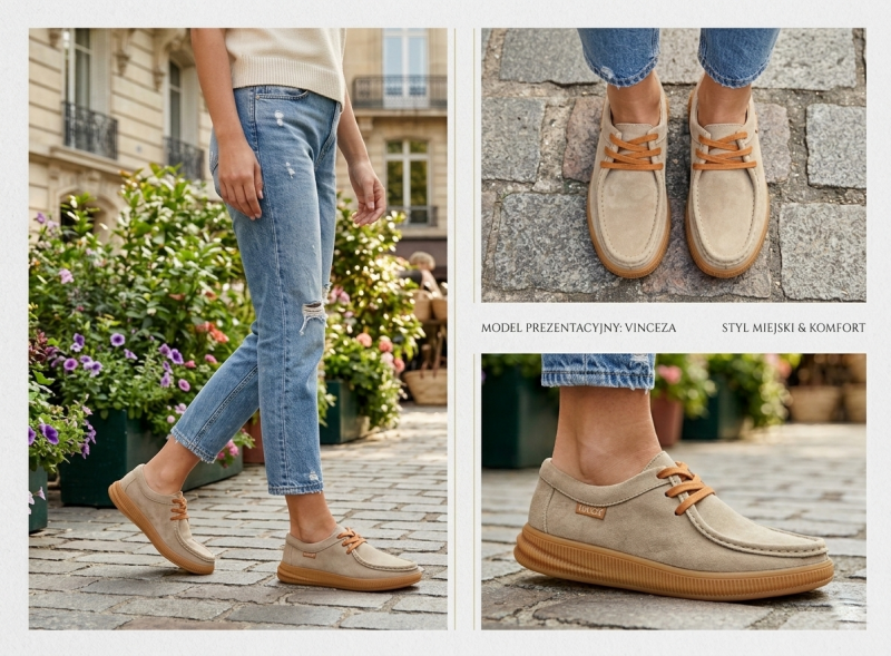 Półbuty 38 skóra VINCEZA 95391 beżowe skórzane zamsz beż