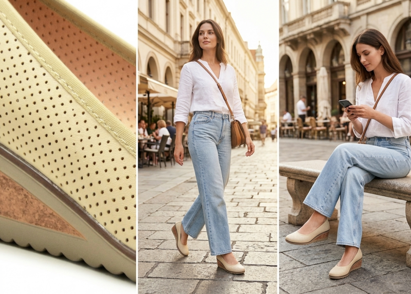 Czółenka 40 beżowe na koturnie VINCEZA 58629 beż ażurowane