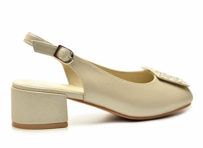 Sandałki damskie złote 40 na obcasie POTOCKI 12809 wizytowe czółenka