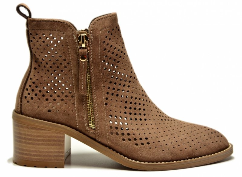 Botki 39 beżowe VINCEZA 58621 ażurowane zamsz beż damskie