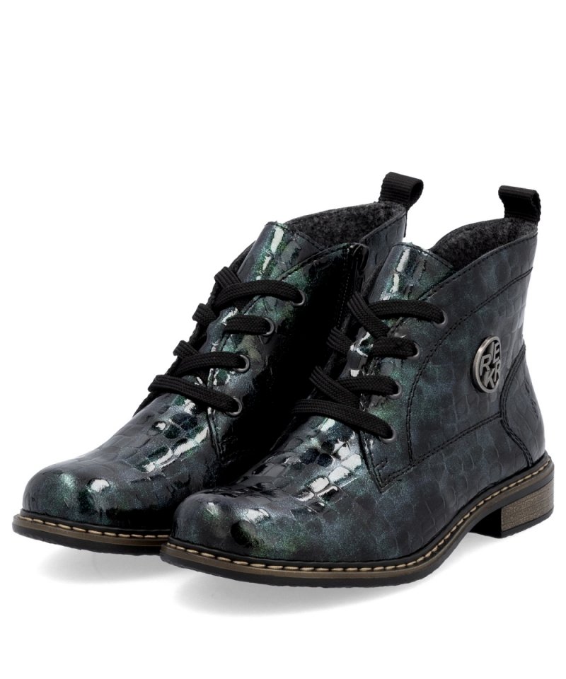 BOTKI 37 RIEKER 71205 damskie zielone płaskie ocieplane