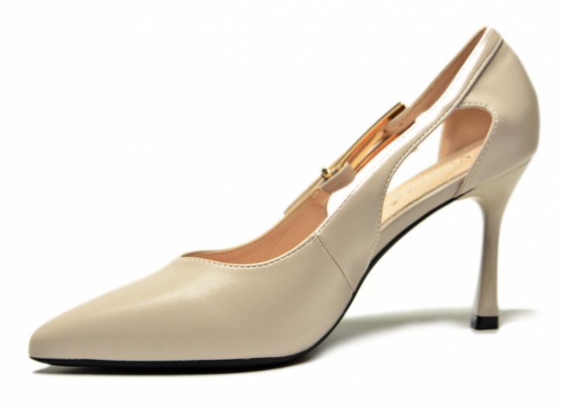 Czółenka szpilki szare 38 VINCEZA 62288 beżowe zimny beż