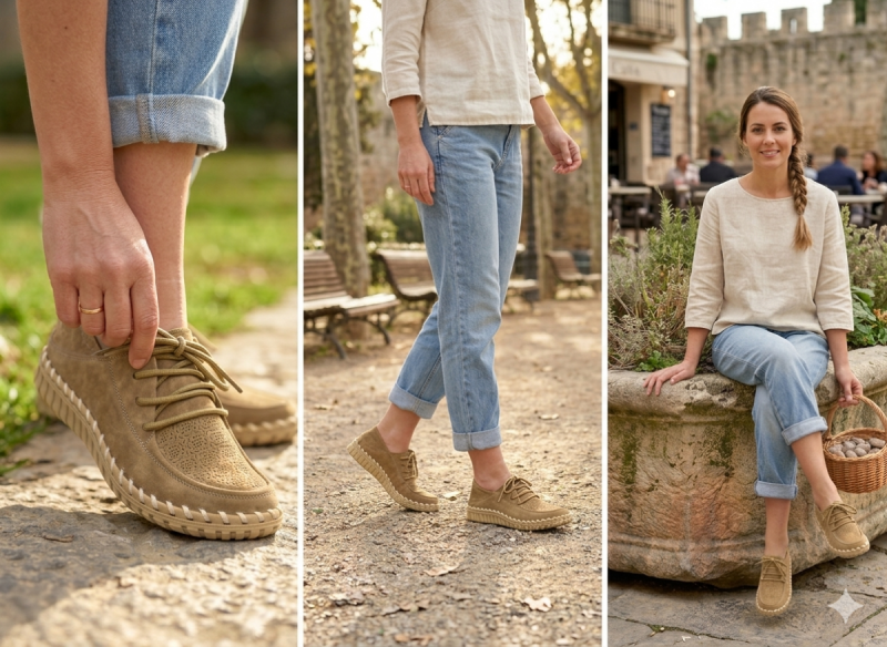 Półbuty mokasyny damskie beżowe 39 skóra FILIPPO 7692 skórzane zamsz sznurowane