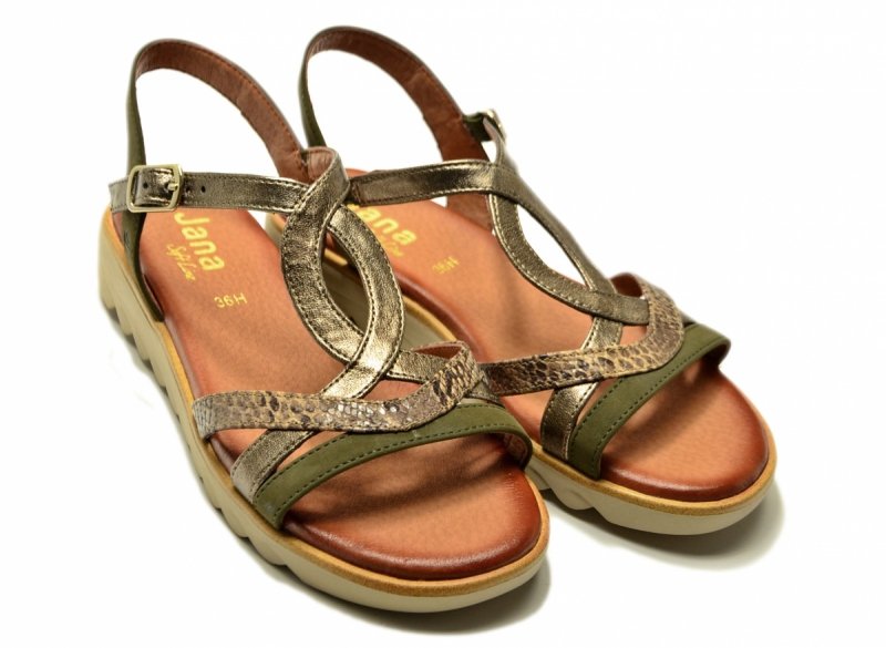 Sandały zielone 38 JANA 28278 sandałki złote płaskie oliwkowe