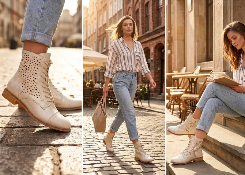 Botki złote 37 skóra CAMBELL 19419 ażurowane skórzane