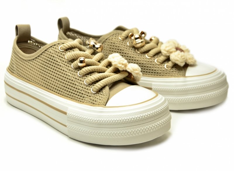 Trampki beżowe 37 FILIPPO 7855 ażurowane półbuty damskie 