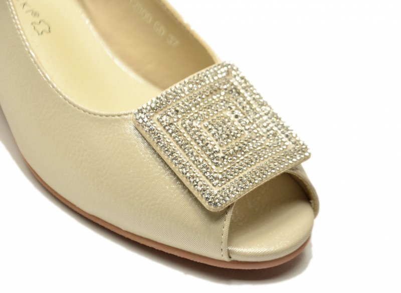 Sandałki damskie złote 37 na obcasie POTOCKI 12809 wizytowe czółenka