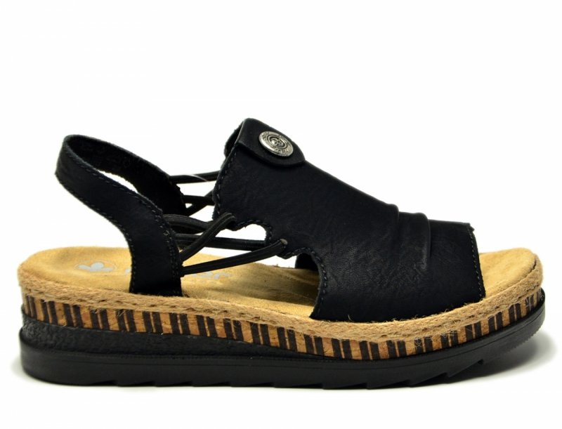 Sandały damskie 36 czarne RIEKER V7972 na koturnie platformie sandałki