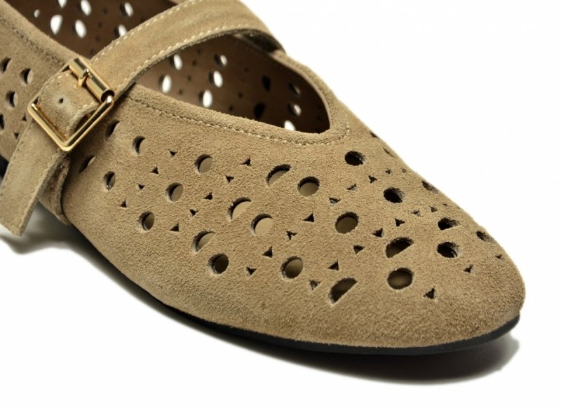 Baleriny beż 38 skóra FILIPPO 7875 skórzane beżowe na pasek zamsz półbuty