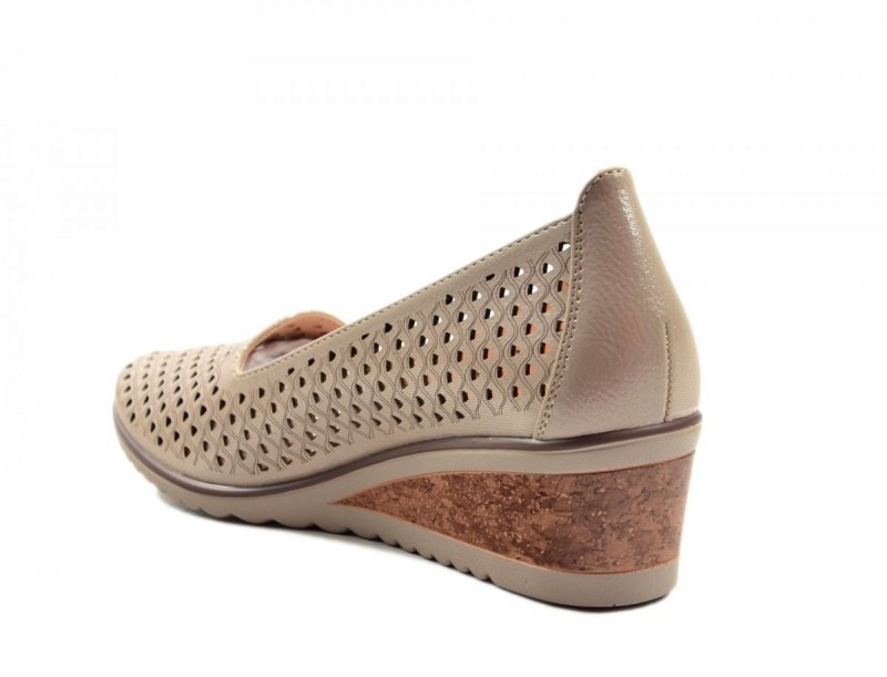 Półbuty 37 Potocki 12018 beżowe beż czółenka na koturnie ażurowane