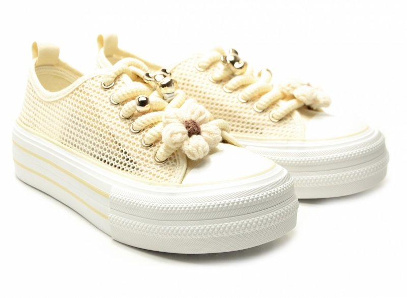 Trampki beżowe kremowe 41 FILIPPO 7855 ażurowane półbuty 