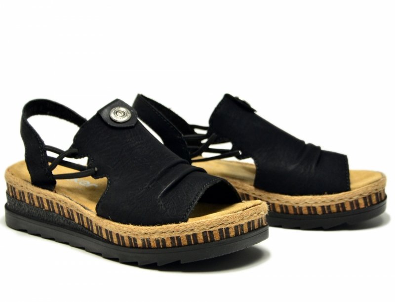 Sandały damskie 36 czarne RIEKER V7972 na koturnie platformie sandałki