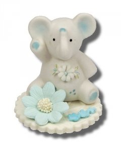 Hokus - Słonik z kwiatkiem niebieski - Figurka na tort