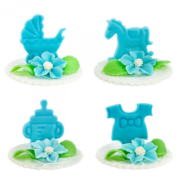 Hokus - Dekoracja cukrowa na tort - chrzest, baby shower - niebieska
