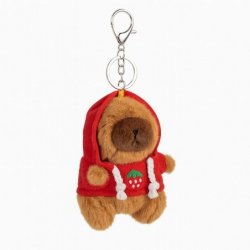 ECARLA Brelok do kluczy - Kapibara pluszowa puchata w bluzie z truskawką BRL379