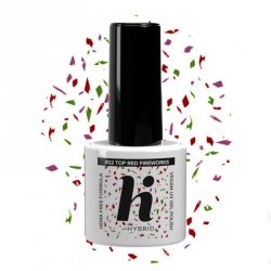 HI HYBRID Top No Wipe do lakieru hybrydowego Hema Free #02 Red Fireworks 5 ml