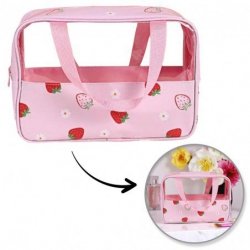 ECARLA Kosmetyczka rozkładana przenośna kuferek - Truskawki rozmiar M 31x10x20cm KS149