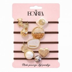 ECARLA Zestaw frotek gumek 5w1 na plakietce Brązowe z kamieniami Złote Serce GUM184