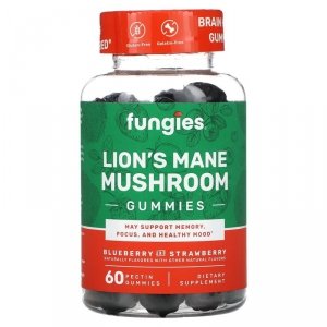 Fungies, Żelki z grzybami Lion's Mane Mushroom, jagoda i truskawka, 60 sztuk 