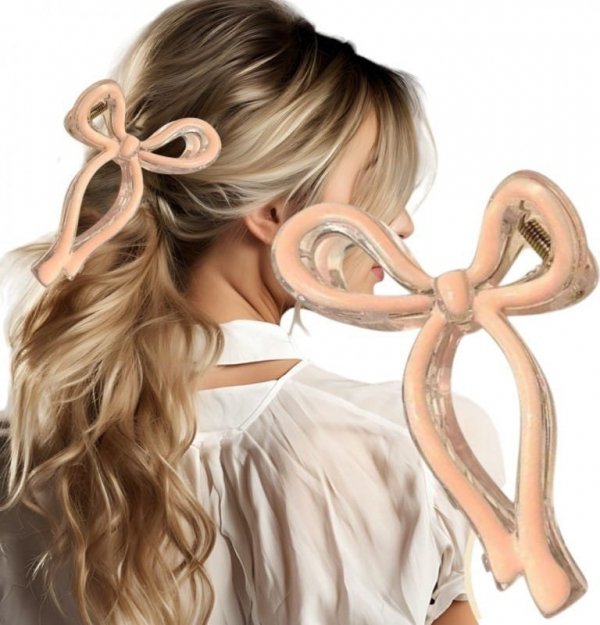 ECARLA Klamra do włosów Kokarda XL 11x6cm półtransparentna Różowa SP366R