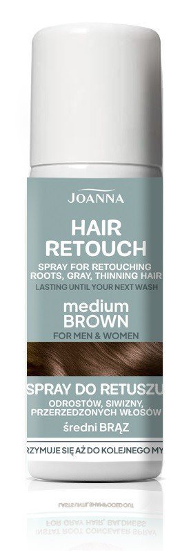 JOANNA Hair Retouch Spray do retuszu odrostów,siwizny i przerzedzonych włosów - Medium Brown 75 ml