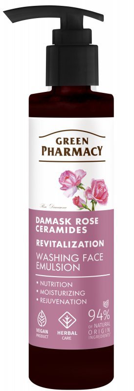 GREEN PHARMACY Róża Damasceńska + Ceramidy Rewitalizująca Emulsja do mycia twarzy 150 ml
