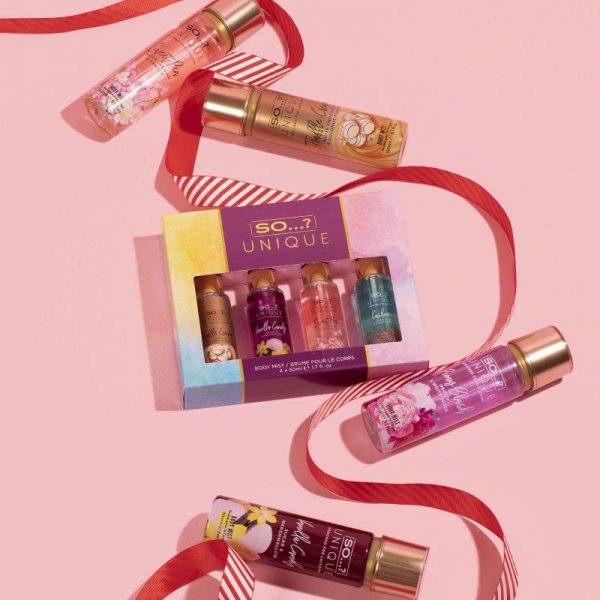 So...? Unique Zestaw Mgiełki do ciała Vanilla Candy, Sweet Pea, Truffle Cream, Cashmere 4 x 50 ml