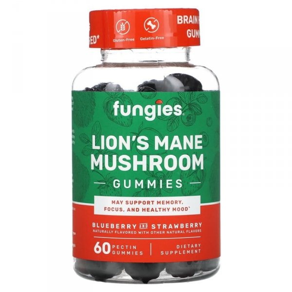 Fungies, Żelki z grzybami Lion's Mane Mushroom, jagoda i truskawka, 60 sztuk