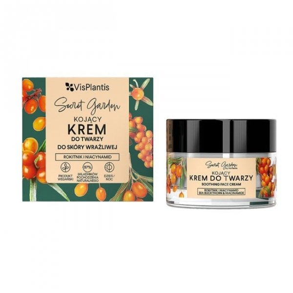 Kojący krem do twarzy do skóry wrażliwej Rokitnik i Niacynamid, VIS PLANTIS Secret Garden, 50ml