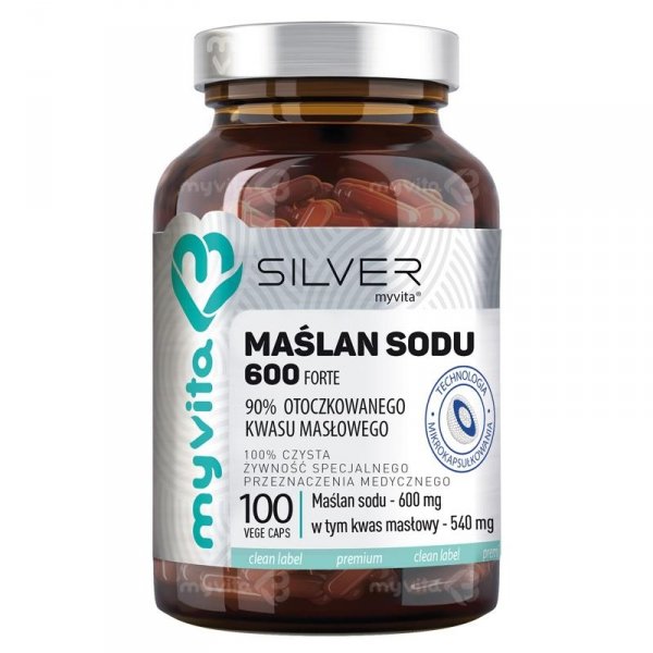 Maślan sodu 600 mg SILVER PURE 100%, Myvita, 100 kapsułek