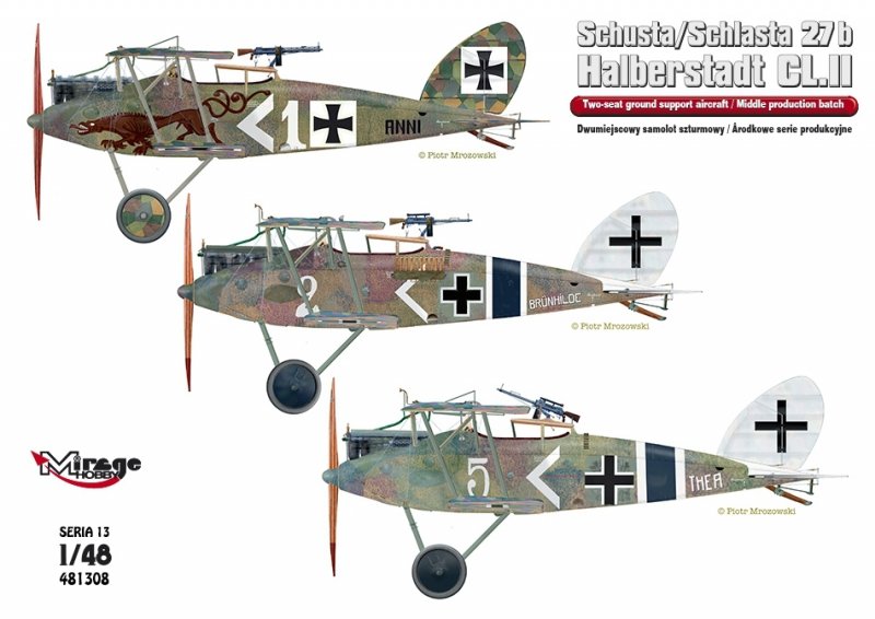 Mirage 481308 1/48 Schusta/Schlasta 27b Halberstadt CL.II Dwumiejscowy samolot szturmowy / Środkowe serie produkcyjne