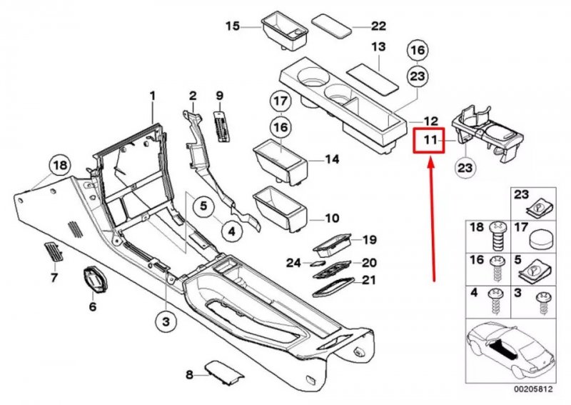 UCHWYT NA KUBKI OBROTOWY W TUNEL CUP HOLER BMW Z3 ORYGINAŁ 8398250