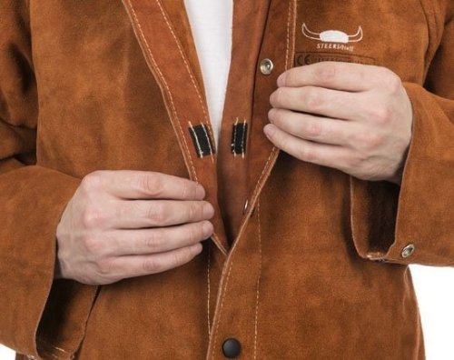 WELDAS-Lava Brown™ skórzana kurtka spawalnicza z dwoiny bydlęcej z plecami z trudnopalnej bawełny 44-7300/P 