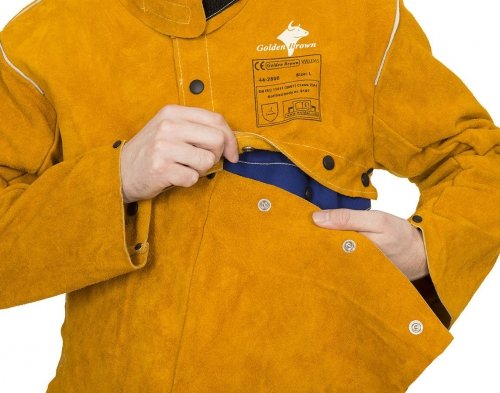 WELDAS-Golden Brown™ skórzany fartuch spawalniczy z dwoiny bydlęcej dopinany do bolerka 44-2836
