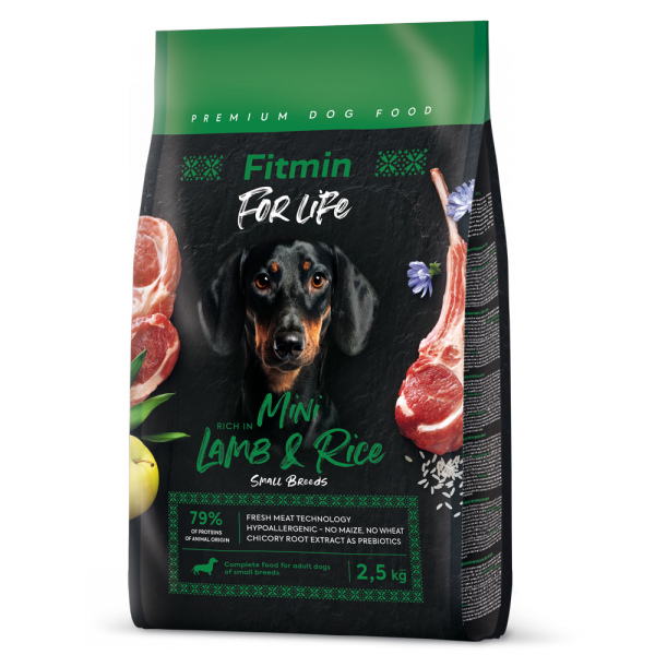 Opakowanie suchej karmy Fitmin dog For Life Lamb &amp; Rice mini 2,5kg