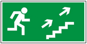 Kierunek do wyjścia drogi ewakuacyjnej schodami w górę na prawo 108 (FF)