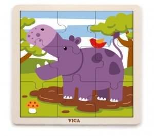 Viga 51443 Puzzle na podkładce 9 elementów - hipopotam