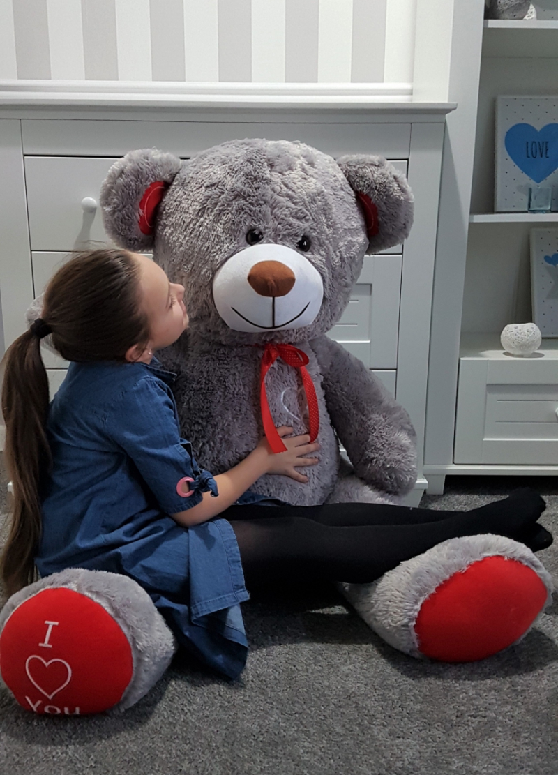 DUŻY MIŚ PLUSZOWY MASKOTKA GIGANT 160cm - szaro-czerwony