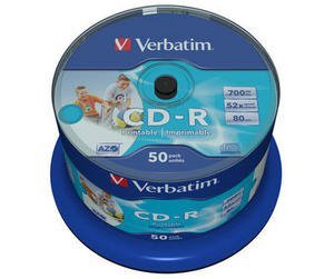 Verbatim CD-R 52x 700MB 50p 43438 cake DataLife+,AZO, Inkjet, Wide printable