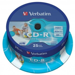 Verbatim CD-R 52x 700MB 25p 43439 cake DataLife+,Super AZO, do nadruku