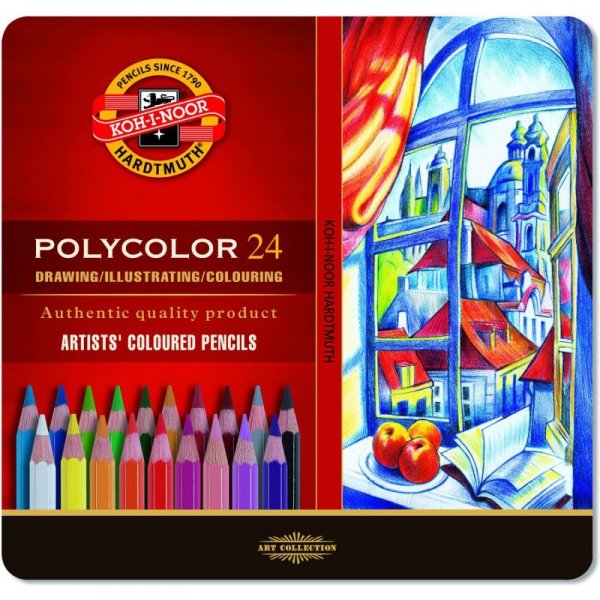 Kredki POLYCOLOR 24 kolory opakowanie metalowe 3824 KOH-I-NOOR